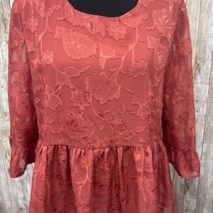 Blue Rain Pink‎ Peplum Blouse with Puff Sleeves